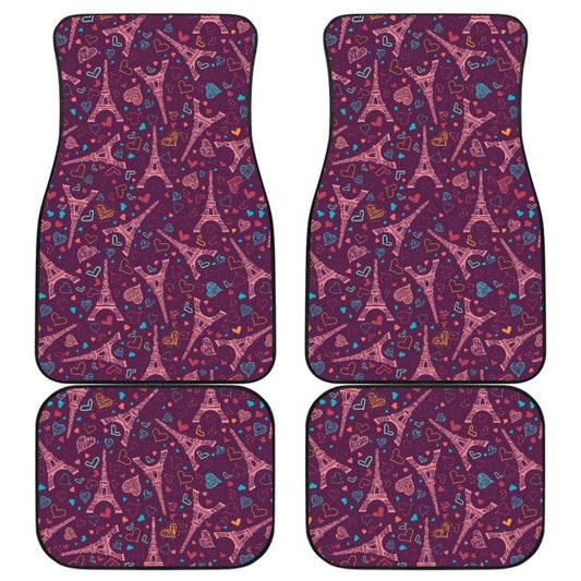 Eiffel Tower Heart Pattern Print Design 04 Front And Back Car Mats 101819 - YourCarButBetter