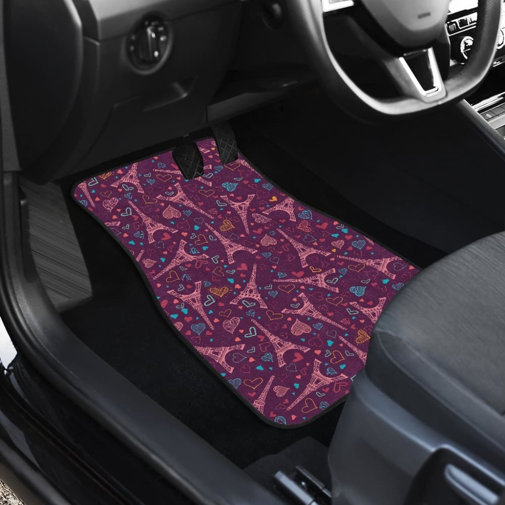 Eiffel Tower Heart Pattern Print Design 04 Front And Back Car Mats 101819 - YourCarButBetter