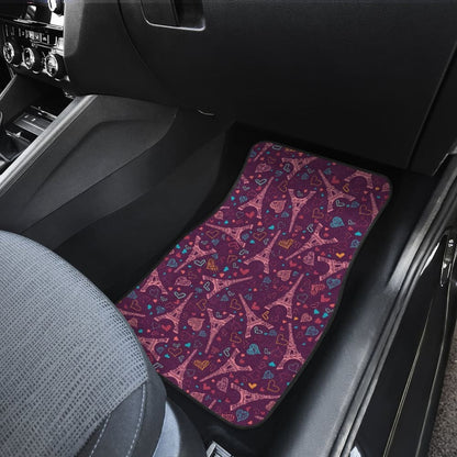 Eiffel Tower Heart Pattern Print Design 04 Front And Back Car Mats 101819 - YourCarButBetter
