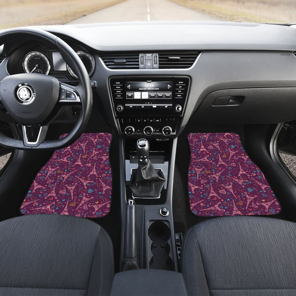 Eiffel Tower Heart Pattern Print Design 04 Front And Back Car Mats 101819 - YourCarButBetter