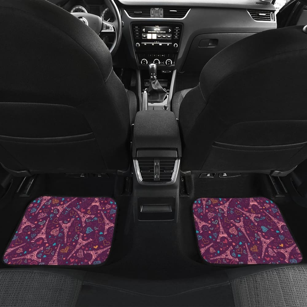 Eiffel Tower Heart Pattern Print Design 04 Front And Back Car Mats 101819 - YourCarButBetter