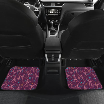 Eiffel Tower Heart Pattern Print Design 04 Front And Back Car Mats 101819 - YourCarButBetter