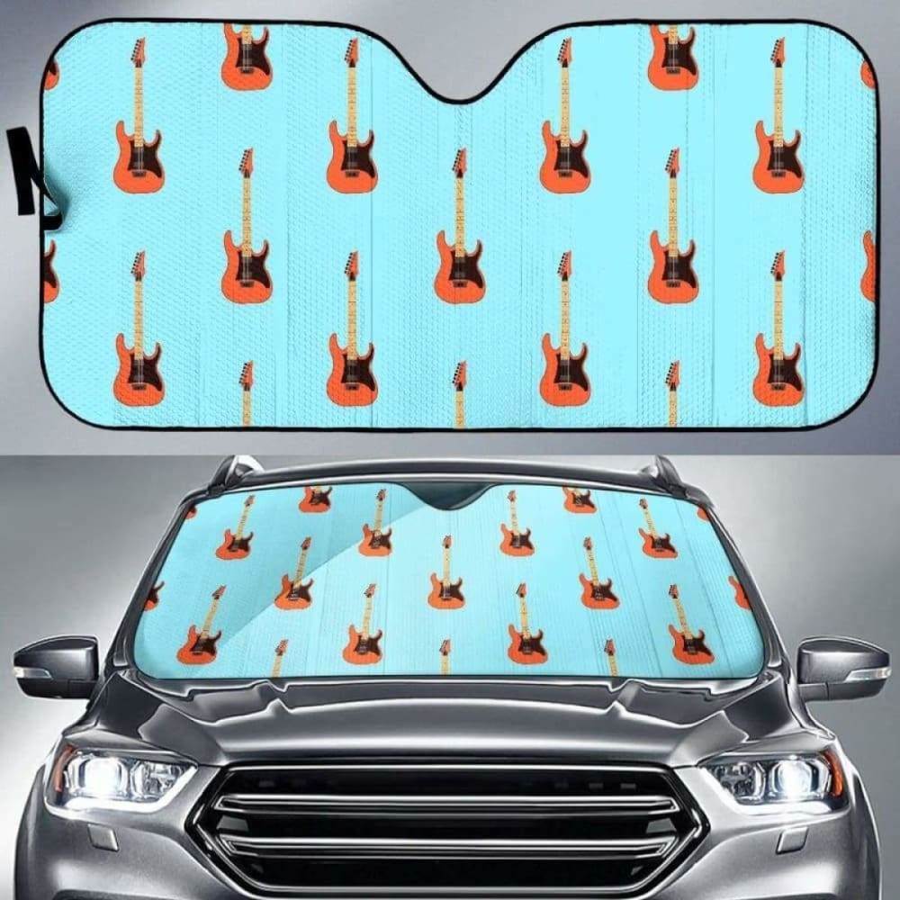 Electric Guitar Pattern Light Blue Background Car Auto Sun Shades 102507 - YourCarButBetter