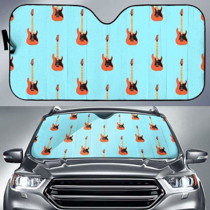 Electric Guitar Pattern Light Blue Background Car Auto Sun Shades 102507 - YourCarButBetter