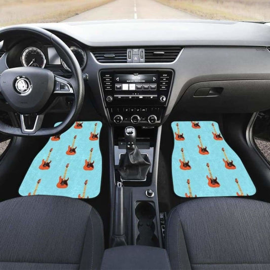 Electric Guitar Pattern Light Blue Background Front And Back Car Mats 221205 - YourCarButBetter