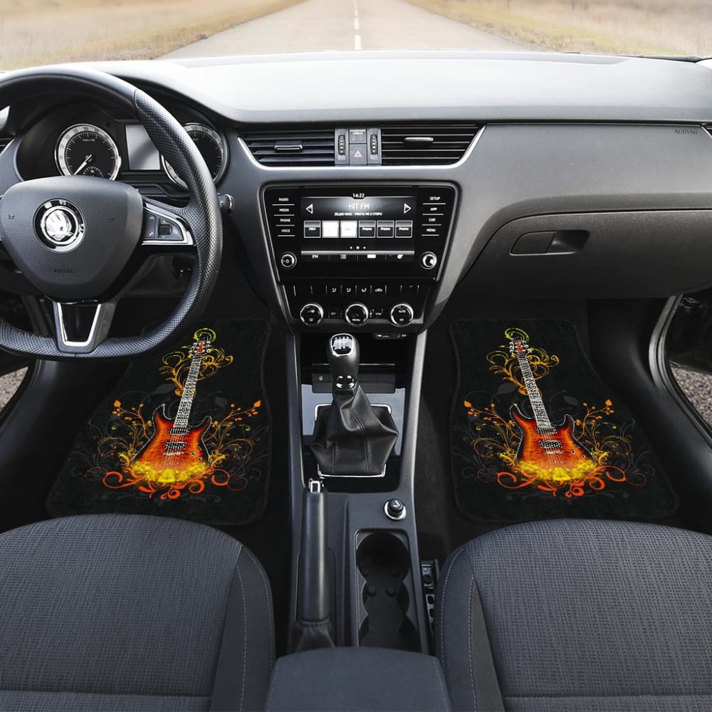 Electric Guitar Rocking In Fire Car Floor Mats 211305 - YourCarButBetter