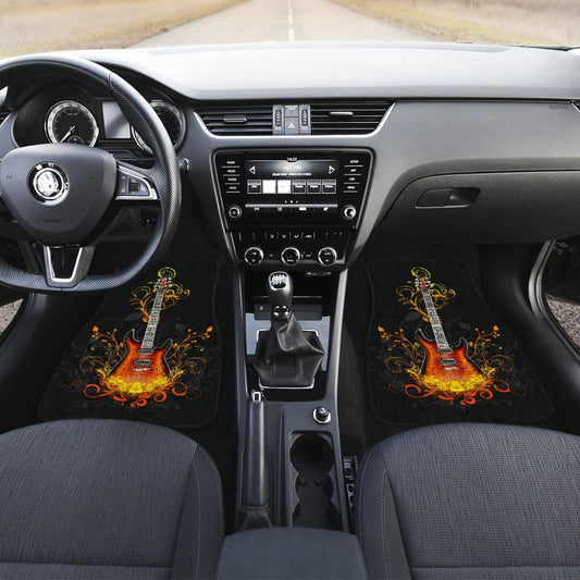Electric Guitar Rocking In Fire Car Floor Mats 211305 - YourCarButBetter