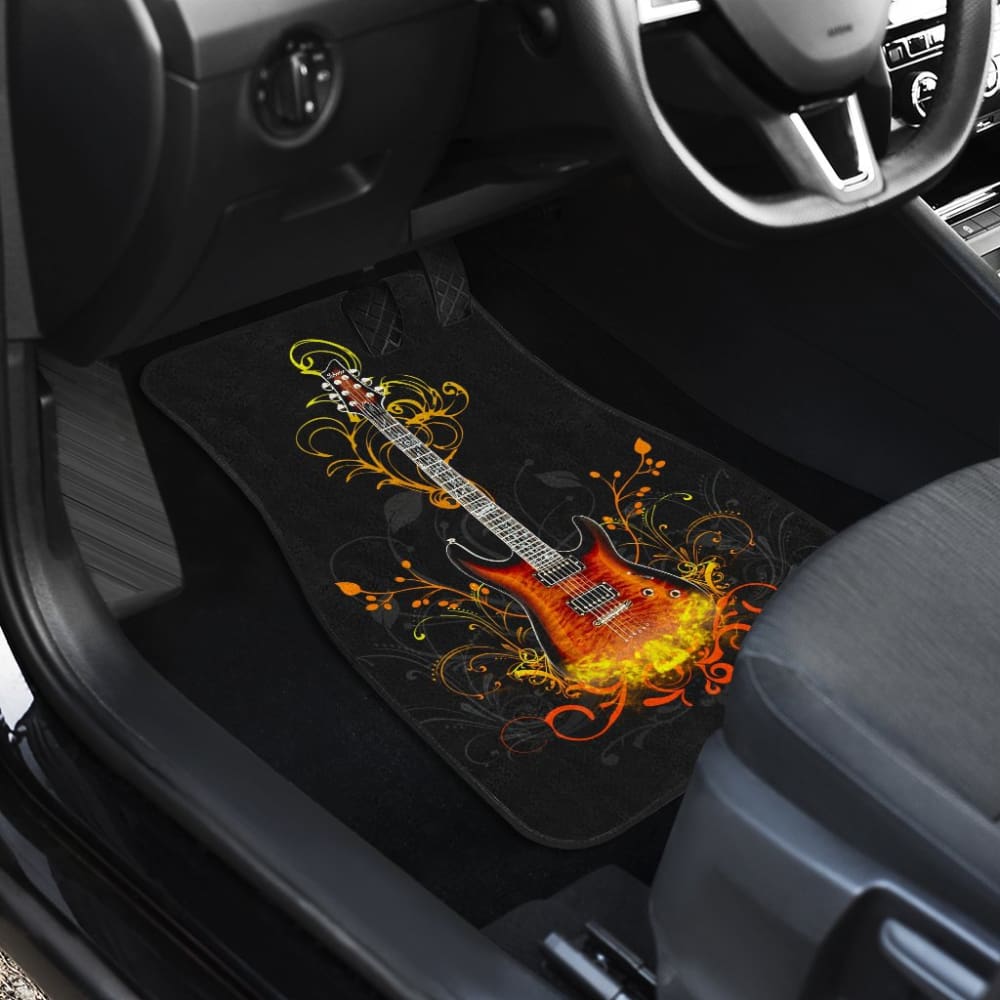 Electric Guitar Rocking In Fire Car Floor Mats 211305 - YourCarButBetter