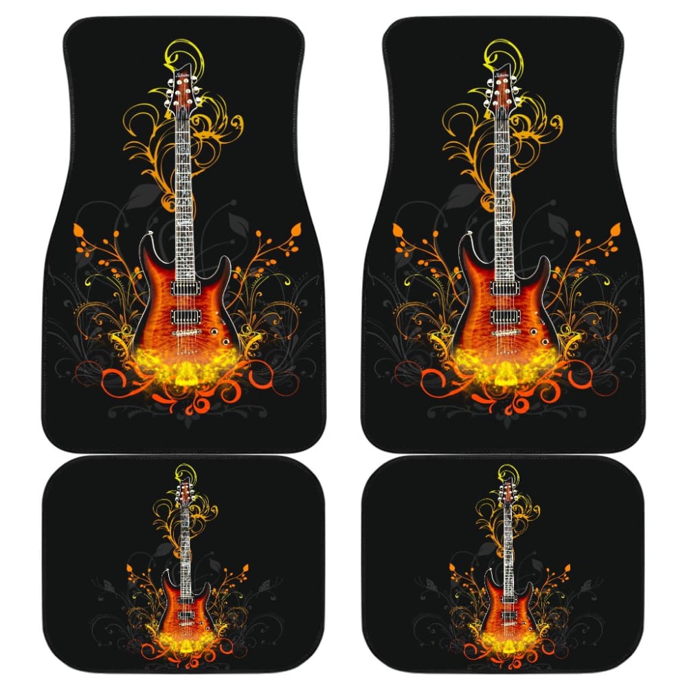 Electric Guitar Rocking In Fire Car Floor Mats 211305 - YourCarButBetter