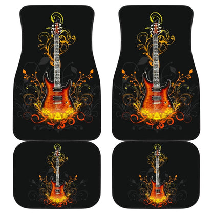 Electric Guitar Rocking In Fire Car Floor Mats 211305 - YourCarButBetter