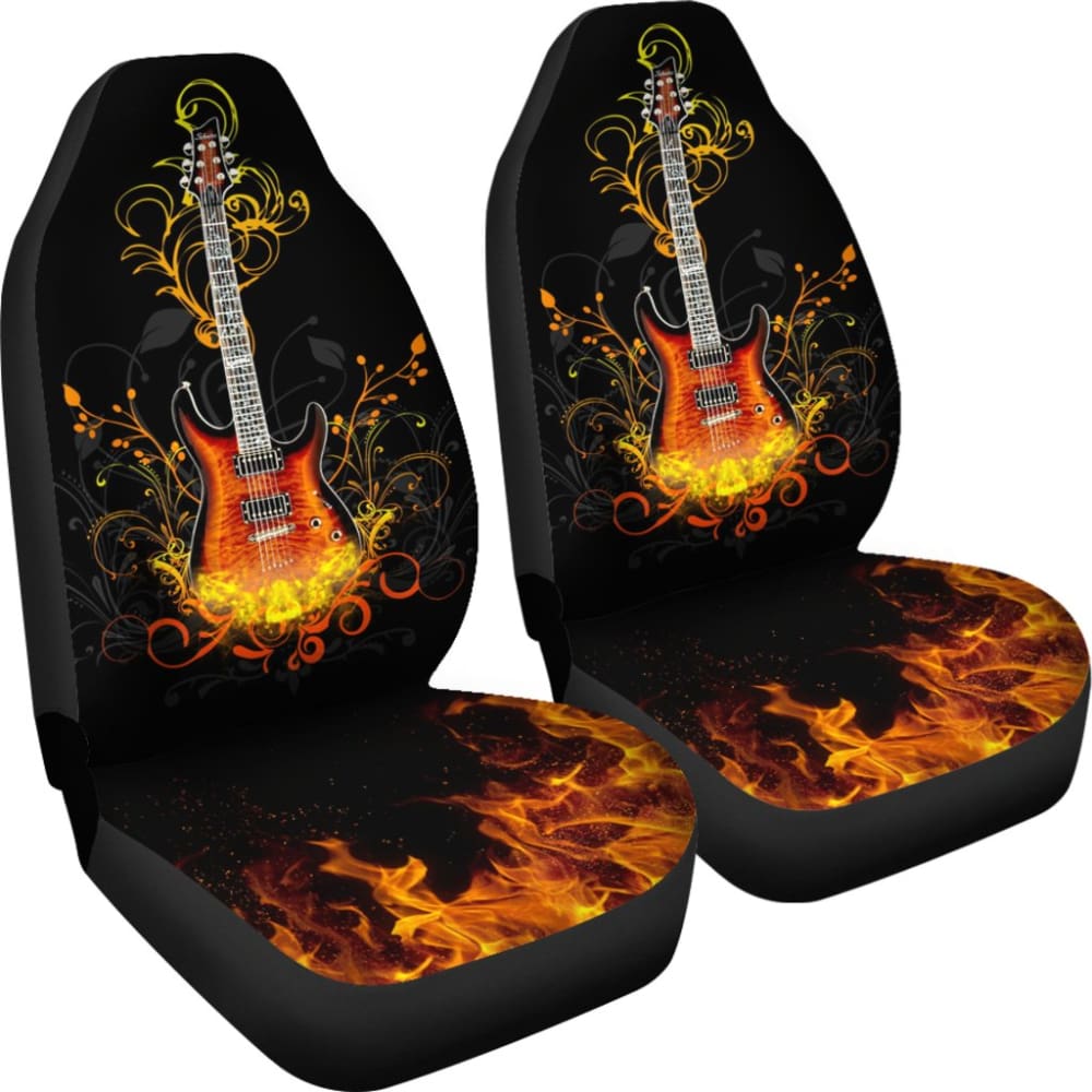 Electric Guitar Rocking In Fire Car Seat Covers 211305 - YourCarButBetter