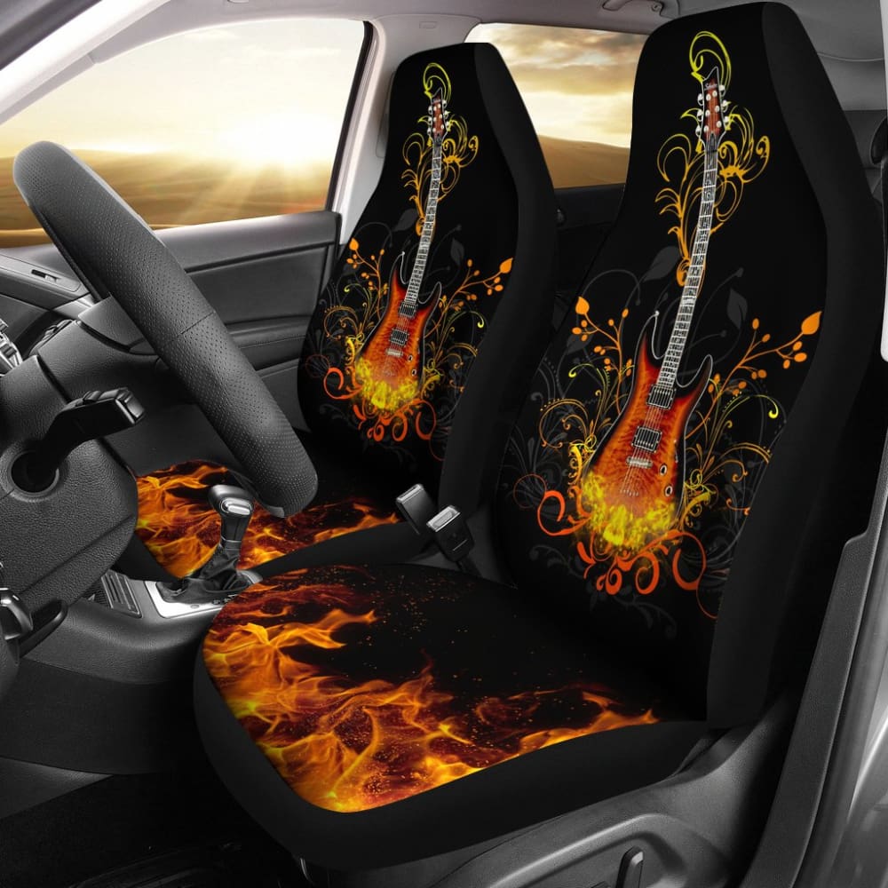 Electric Guitar Rocking In Fire Car Seat Covers 211305 - YourCarButBetter