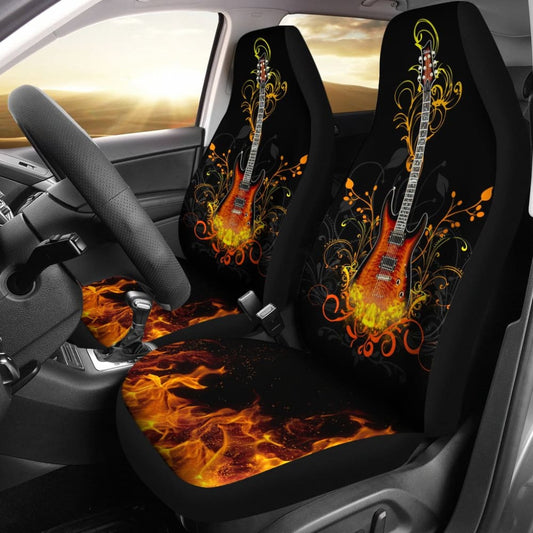 Electric Guitar Rocking In Fire Car Seat Covers 211305 - YourCarButBetter