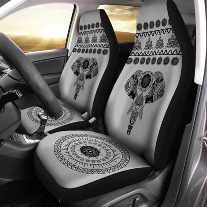 Elephant Car Seat Covers - Grey Elephant Mandala 101819 - YourCarButBetter