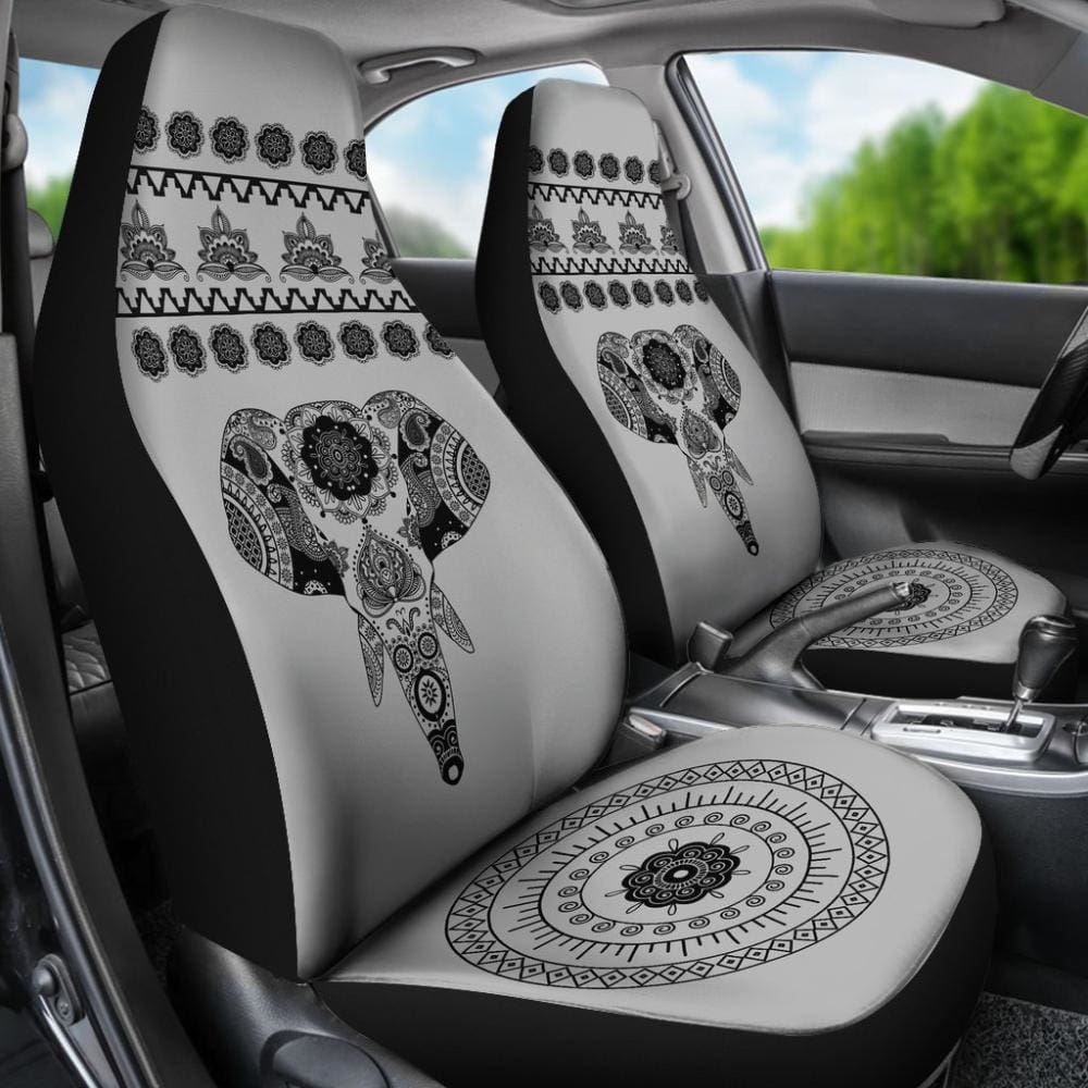 Elephant Car Seat Covers - Grey Elephant Mandala 101819 - YourCarButBetter