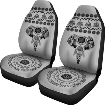 Elephant Car Seat Covers - Grey Elephant Mandala 101819 - YourCarButBetter