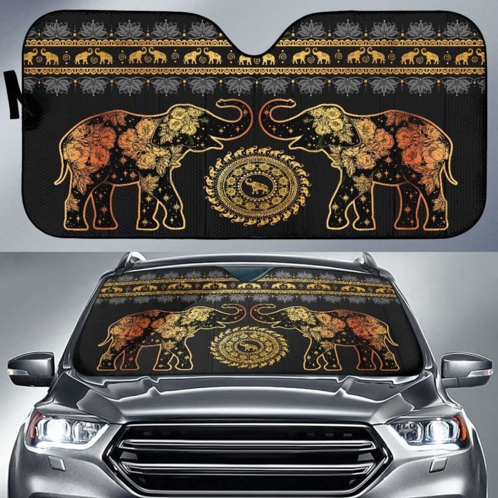 Elephant Golden Mandala Auto Sun Shades 104020 - YourCarButBetter