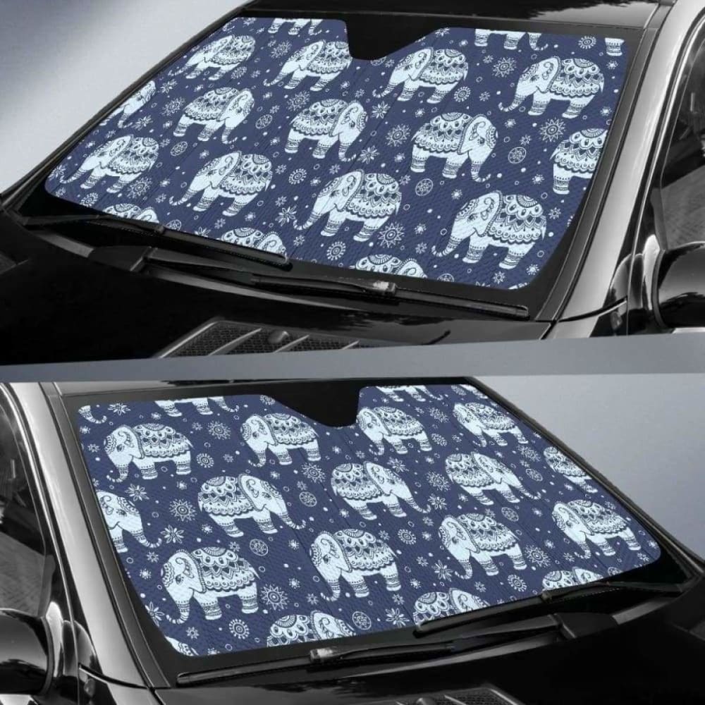 Elephant Tribal Design Pattern Car Auto Sun Shades 104020 - YourCarButBetter
