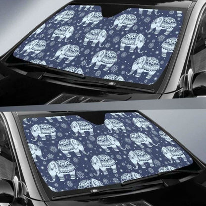 Elephant Tribal Design Pattern Car Auto Sun Shades 104020 - YourCarButBetter