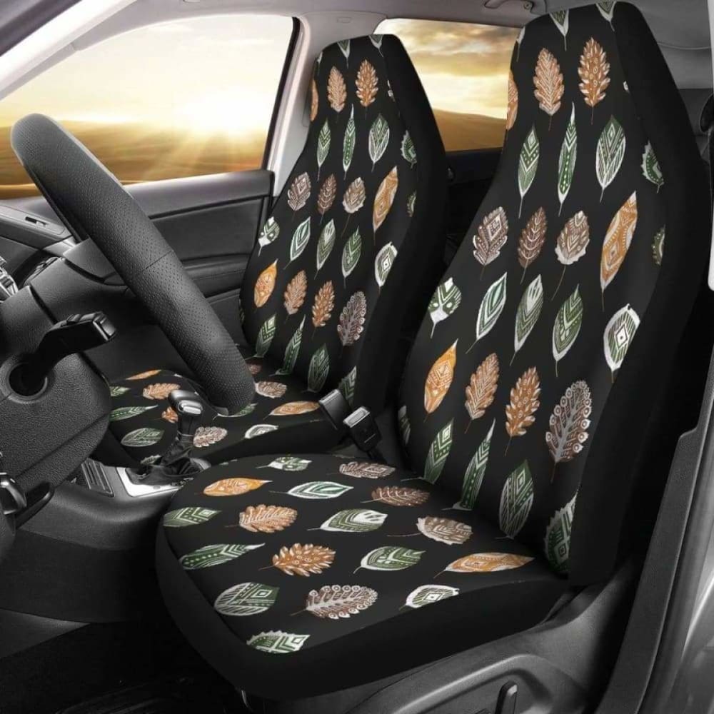 Ethnic Leaves Patter On Black Car Seat Covers 105905 - YourCarButBetter