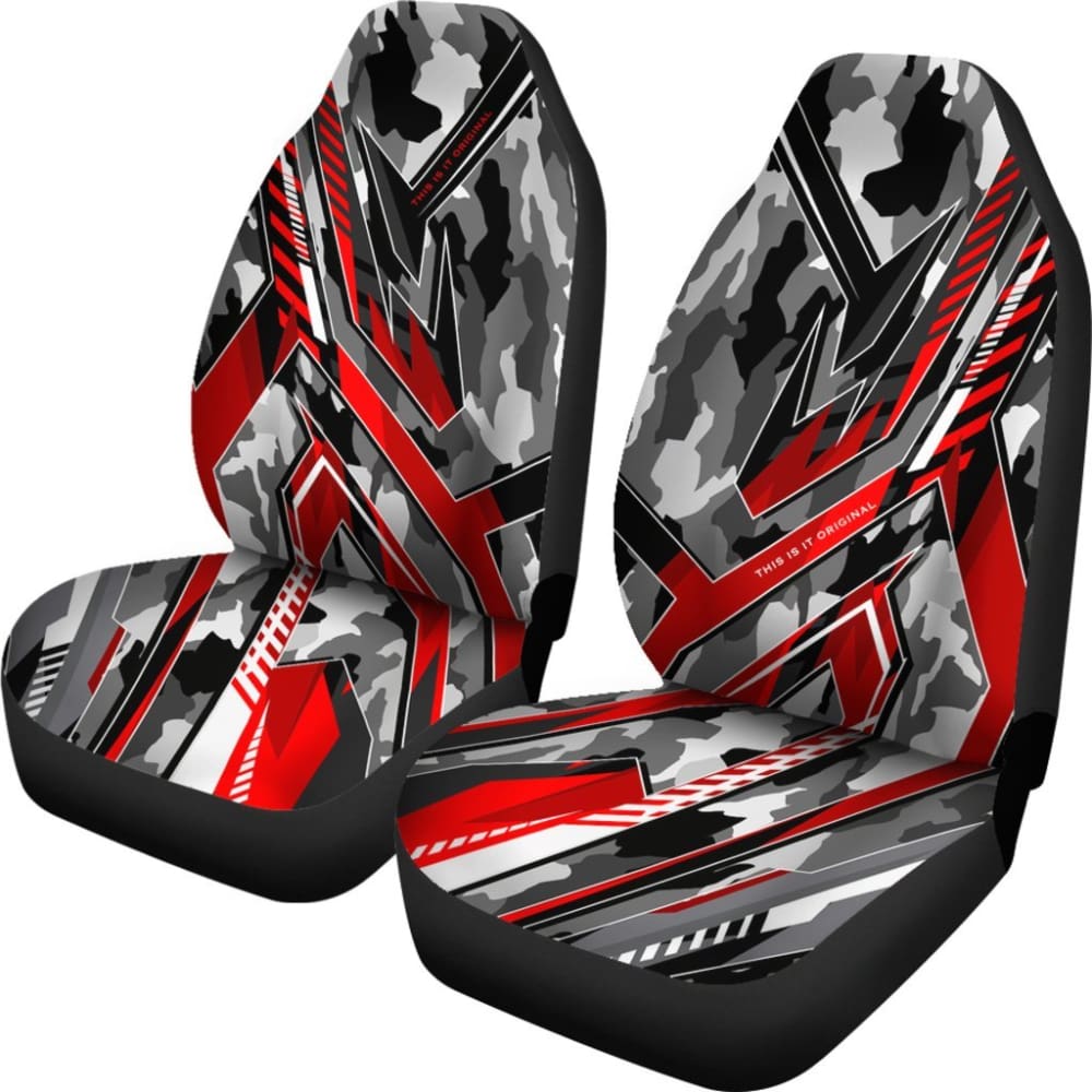 Extreme Racing Army Style Grey & Red Design Car Seat Covers 101819 - YourCarButBetter