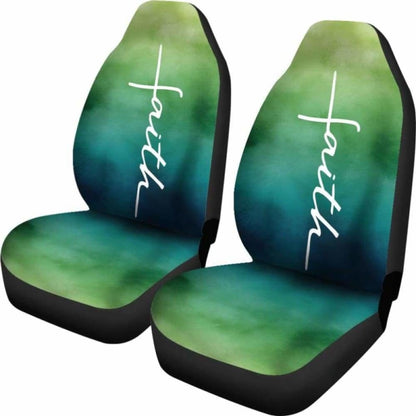 Faith Green And Blue Watercolor Car Seat Covers Religious Christian Themed 160905