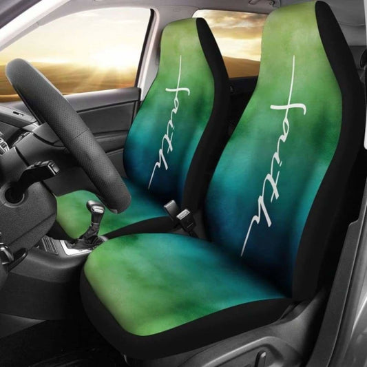 Faith Green And Blue Watercolor Car Seat Covers Religious Christian Themed 160905