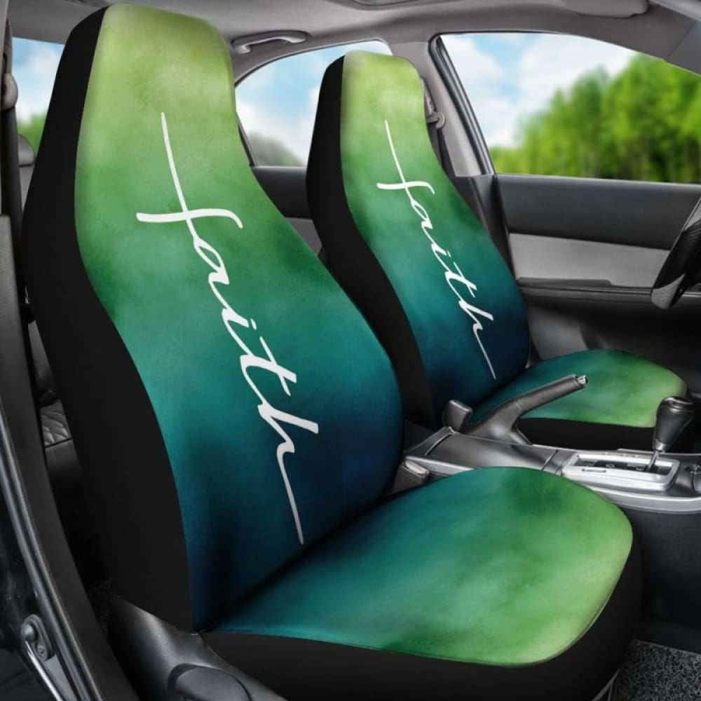 Faith Green And Blue Watercolor Car Seat Covers Religious Christian Themed 160905