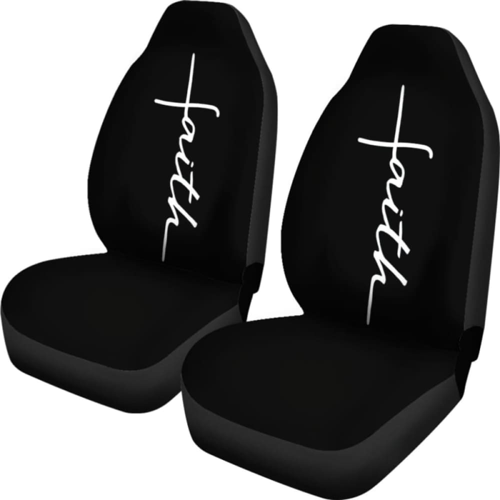 Faith Word Cross In White On Black Car Seat Covers Religious Christian Themed 160905