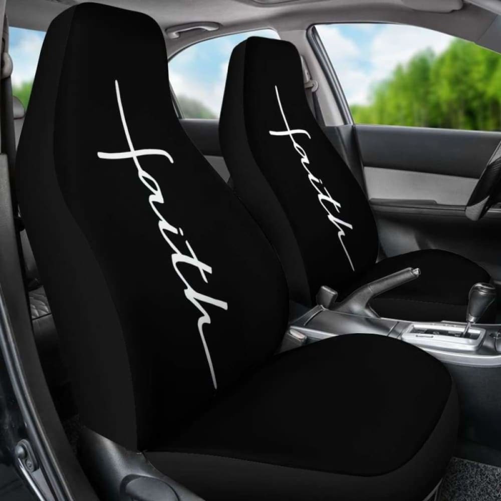 Faith Word Cross In White On Black Car Seat Covers Religious Christian Themed 160905