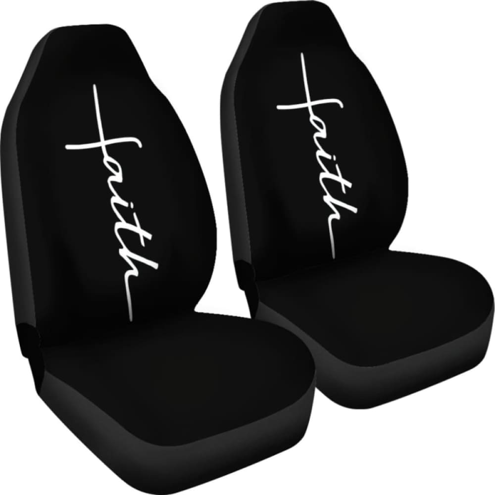 Faith Word Cross In White On Black Car Seat Covers Religious Christian Themed 160905