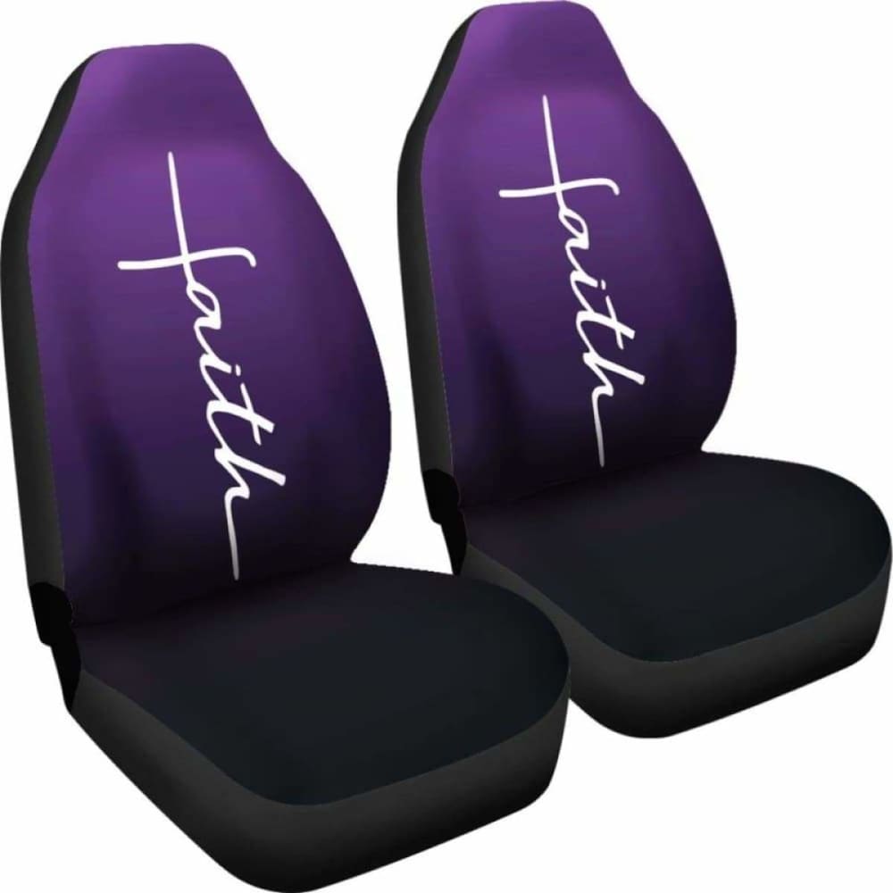 Faith Word Cross In White On Dark Purple Ombre Car Seat Covers Religious Christian Themed 160905