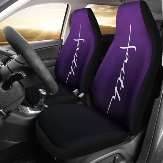 Faith Word Cross In White On Dark Purple Ombre Car Seat Covers Religious Christian Themed 160905
