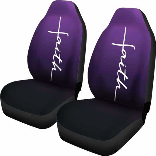 Faith Word Cross In White On Dark Purple Ombre Car Seat Covers Religious Christian Themed 160905