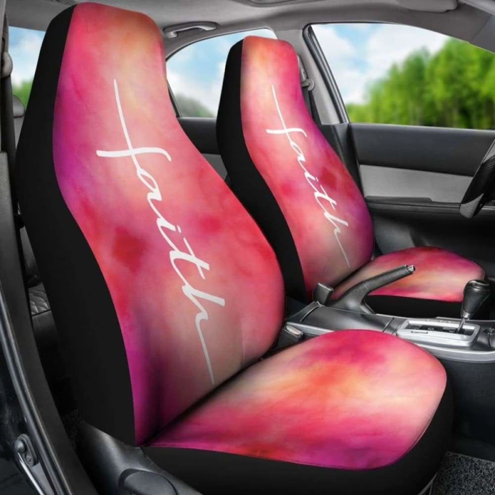Faith Word Cross In White On Pink Watercolor Car Seat Covers Religious Christian Themed 160905