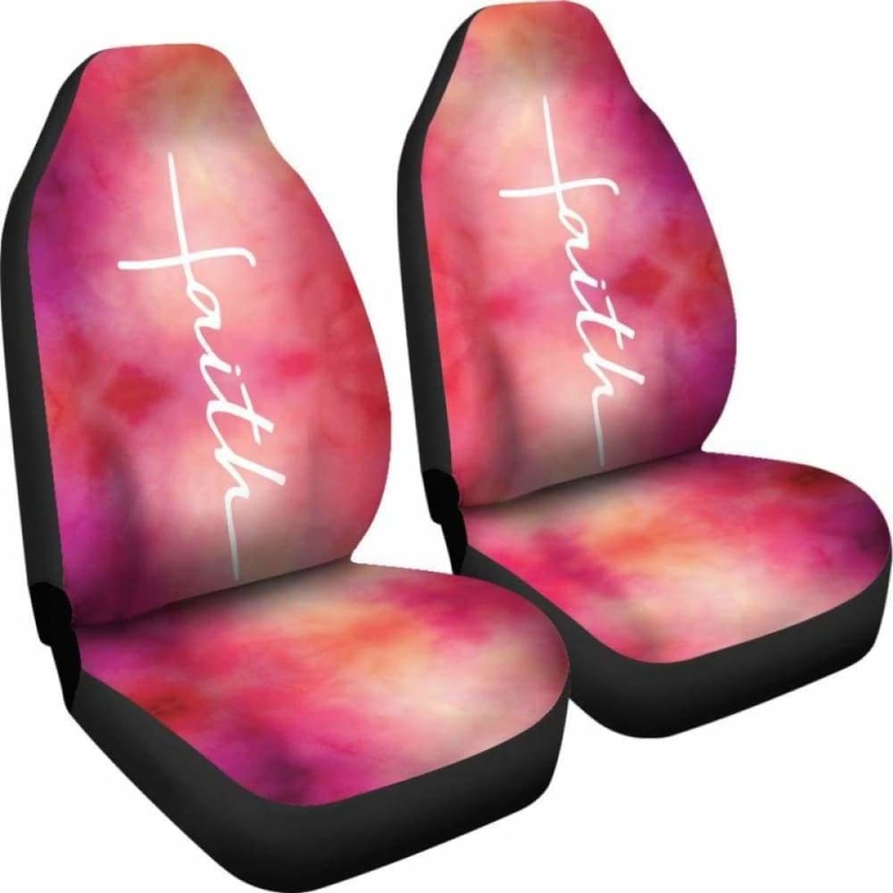 Faith Word Cross In White On Pink Watercolor Car Seat Covers Religious Christian Themed 160905