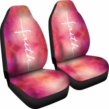Faith Word Cross In White On Pink Watercolor Car Seat Covers Religious Christian Themed 160905