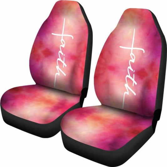 Faith Word Cross In White On Pink Watercolor Car Seat Covers Religious Christian Themed 160905