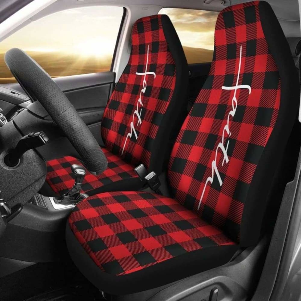 Faith Word Cross In White On Red Buffalo Plaid Car Seat Covers Religious Christian Themed 160905