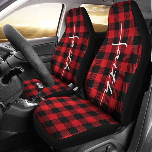 Faith Word Cross In White On Red Buffalo Plaid Car Seat Covers Religious Christian Themed 160905