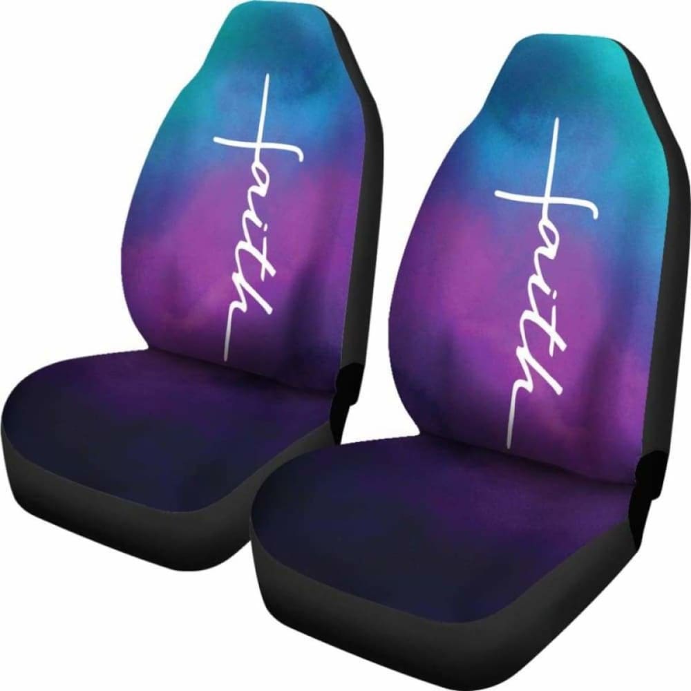 Faith Word Cross In White On Teal Blue Purple And Black Ombre Car Seat Covers Religious Christian Themed 160905