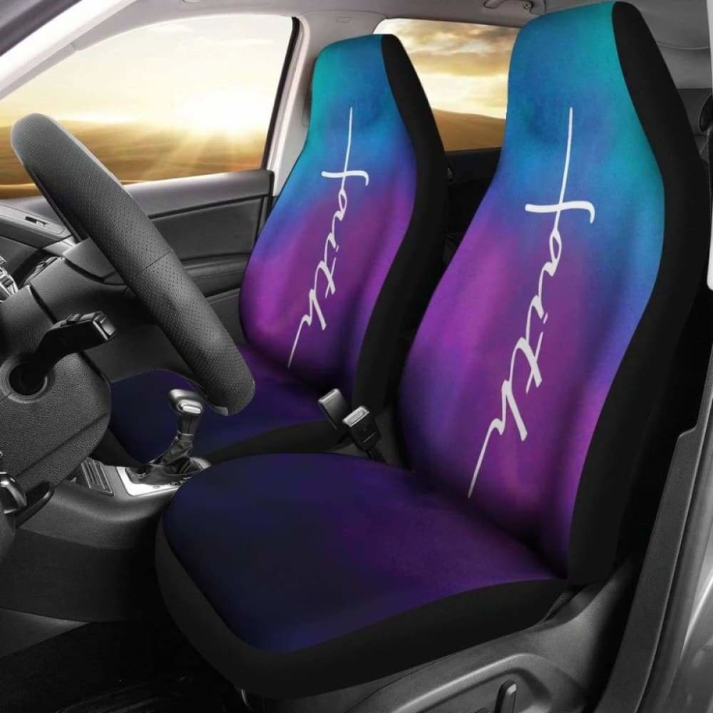 Faith Word Cross In White On Teal Blue Purple And Black Ombre Car Seat Covers Religious Christian Themed 160905