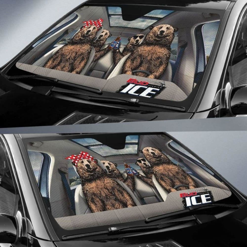 Family Bear Drink Beer Bud Ice Car Sun Shade Funny 102507 - YourCarButBetter