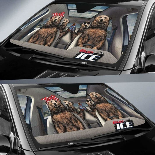 Family Bear Drink Beer Bud Ice Car Sun Shade Funny 102507 - YourCarButBetter