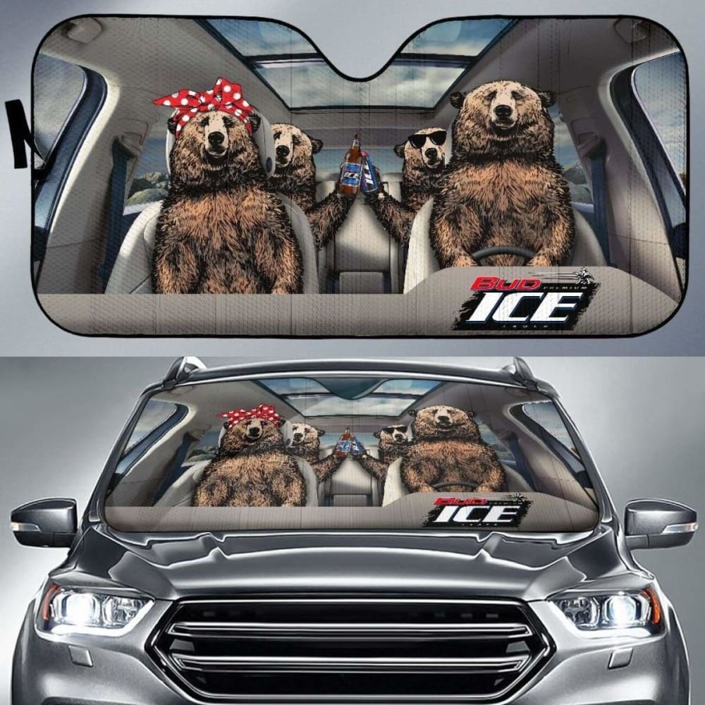 Family Bear Drink Beer Bud Ice Car Sun Shade Funny 102507 - YourCarButBetter