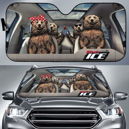 Family Bear Drink Beer Bud Ice Car Sun Shade Funny 102507 - YourCarButBetter