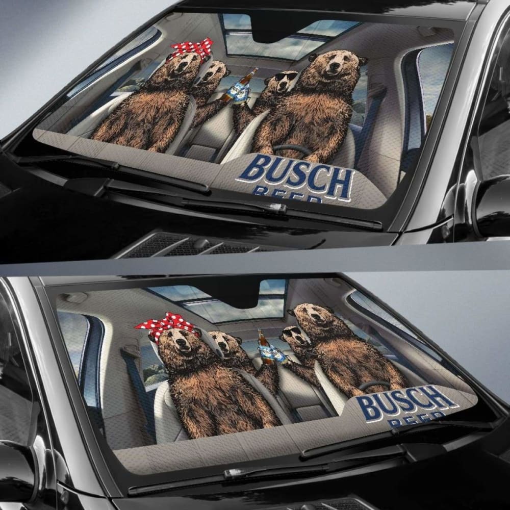 Family Bear Drink Beer Busch Car Sun Shade Funny 102507 - YourCarButBetter