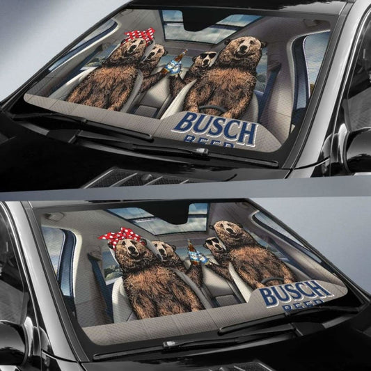 Family Bear Drink Beer Busch Car Sun Shade Funny 102507 - YourCarButBetter