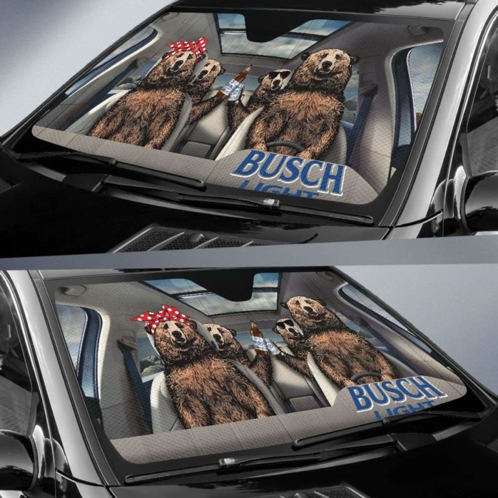 Family Bear Drink Beer Busch Light Car Sun Shade Funny 102507 - YourCarButBetter