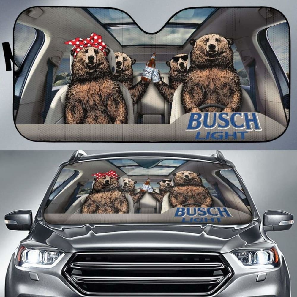 Family Bear Drink Beer Busch Light Car Sun Shade Funny 102507 - YourCarButBetter